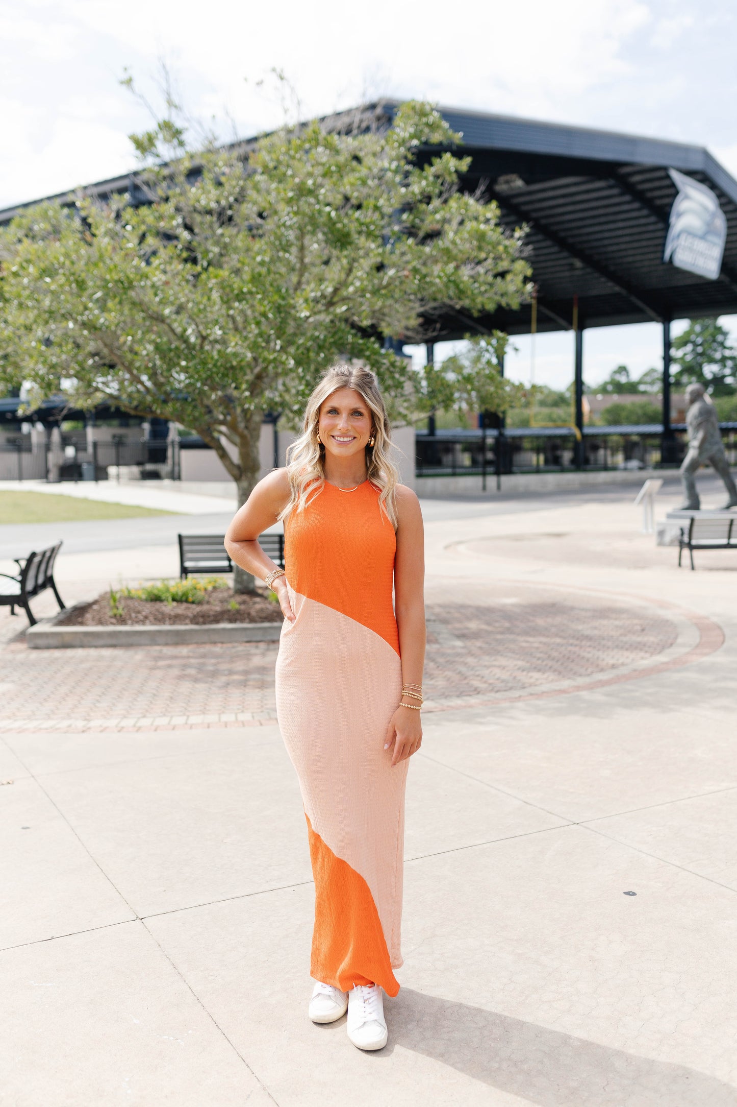 Orange Color Block Maxi Dress