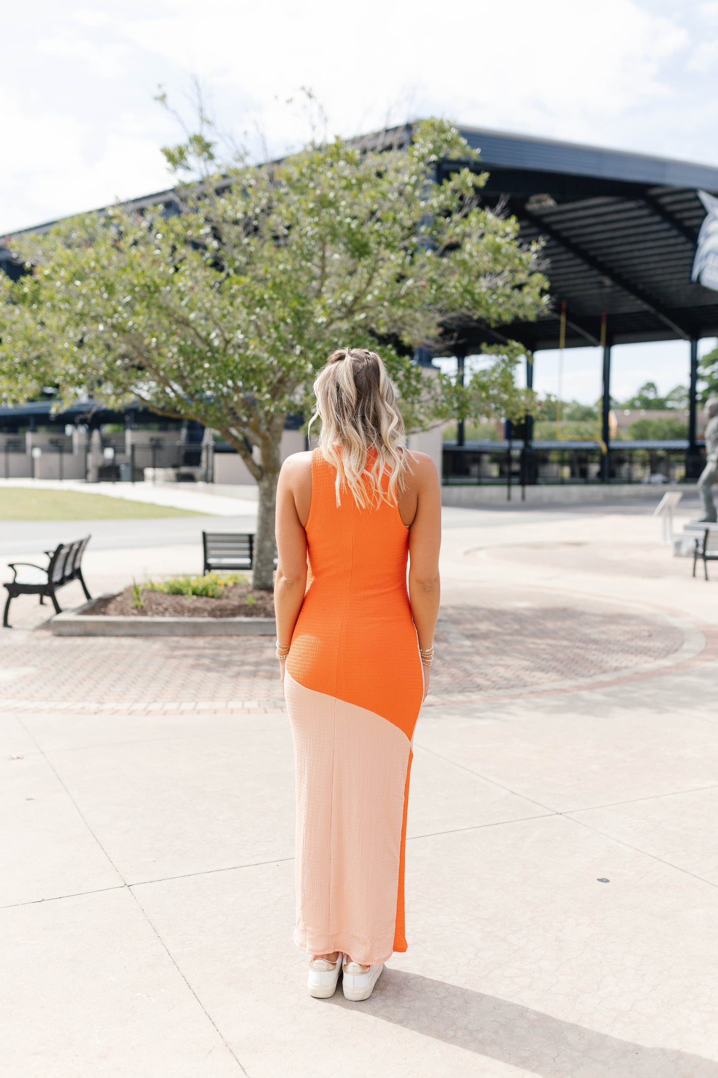 Orange Color Block Maxi Dress