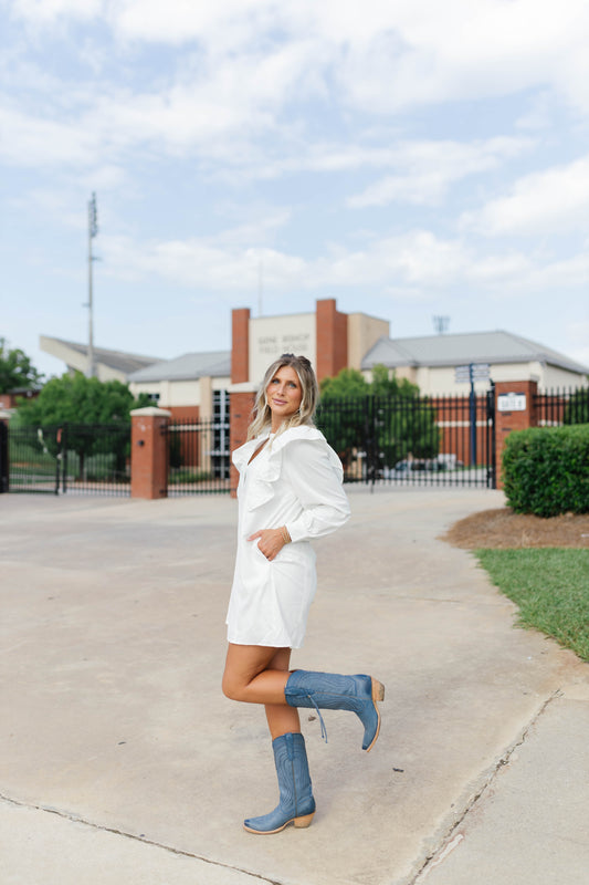 White Ruffle Shoulder Mini Dress