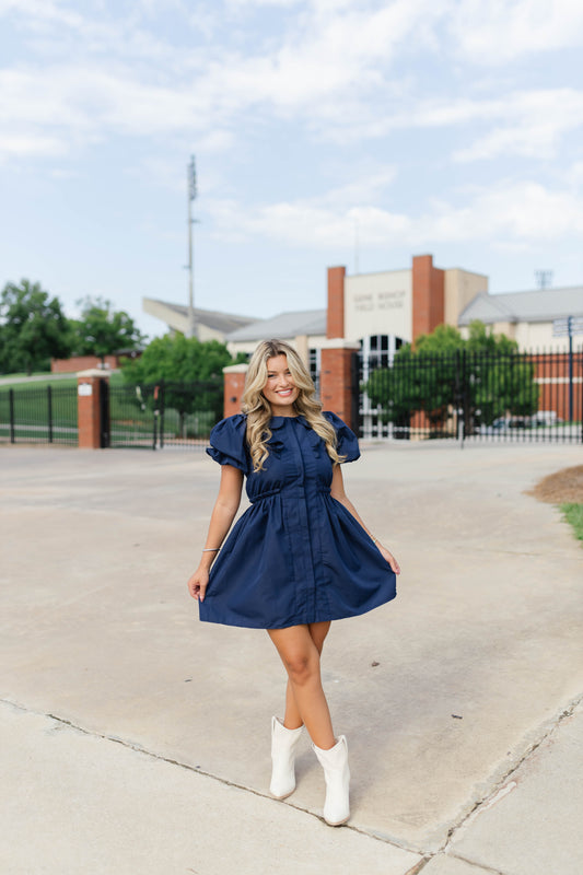 Lanier Collared Ruffle Mini Dress - Navy