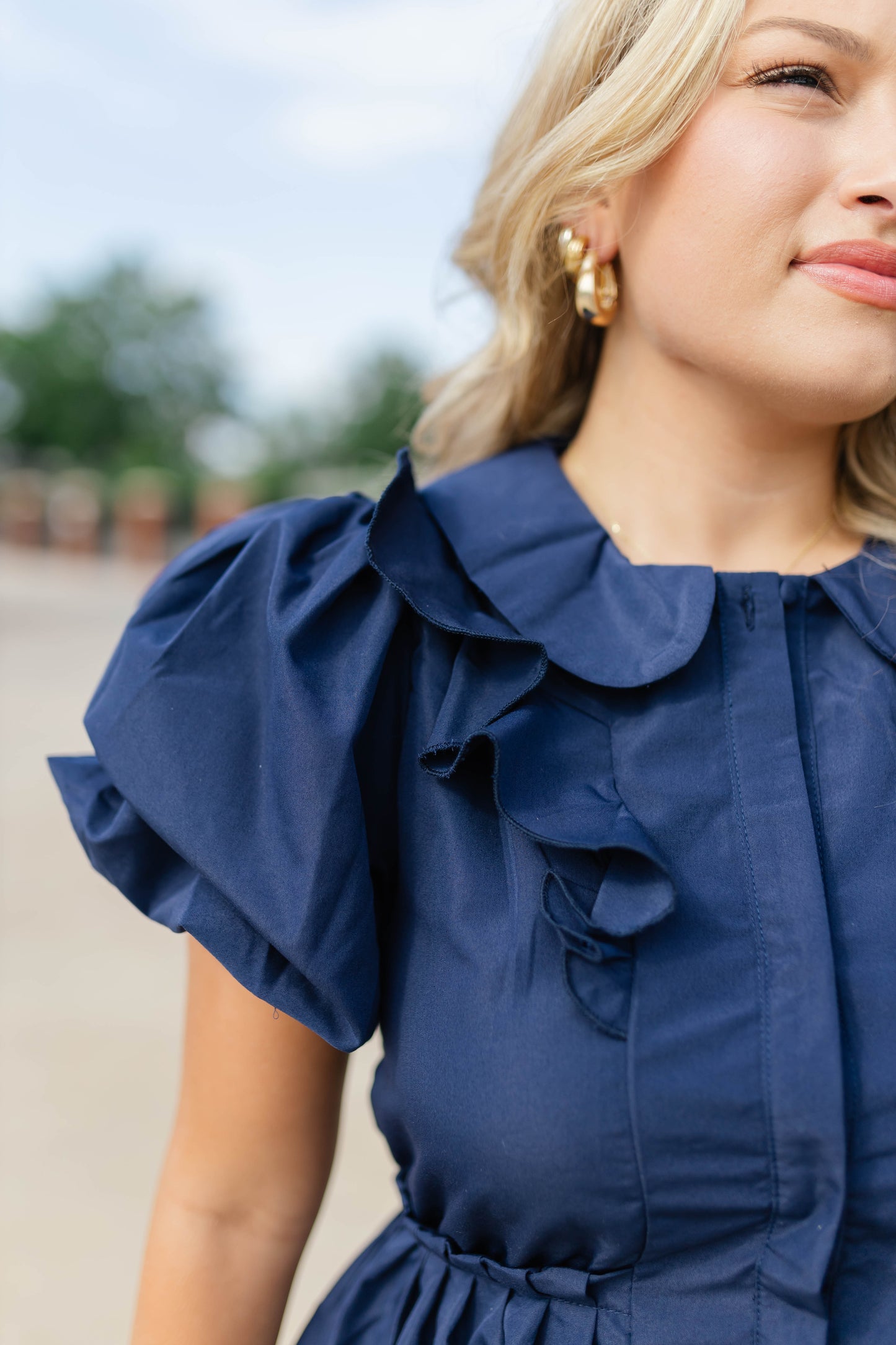 Lanier Collared Ruffle Mini Dress - Navy