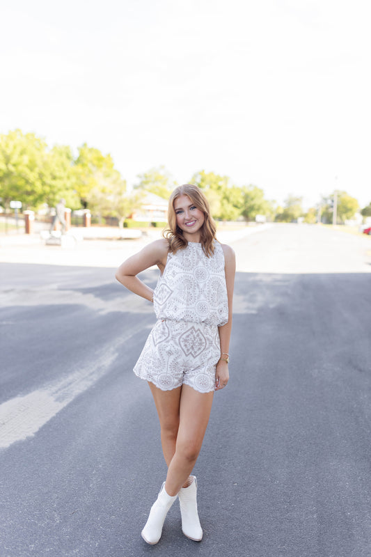 Taupe Eyelet Short Set