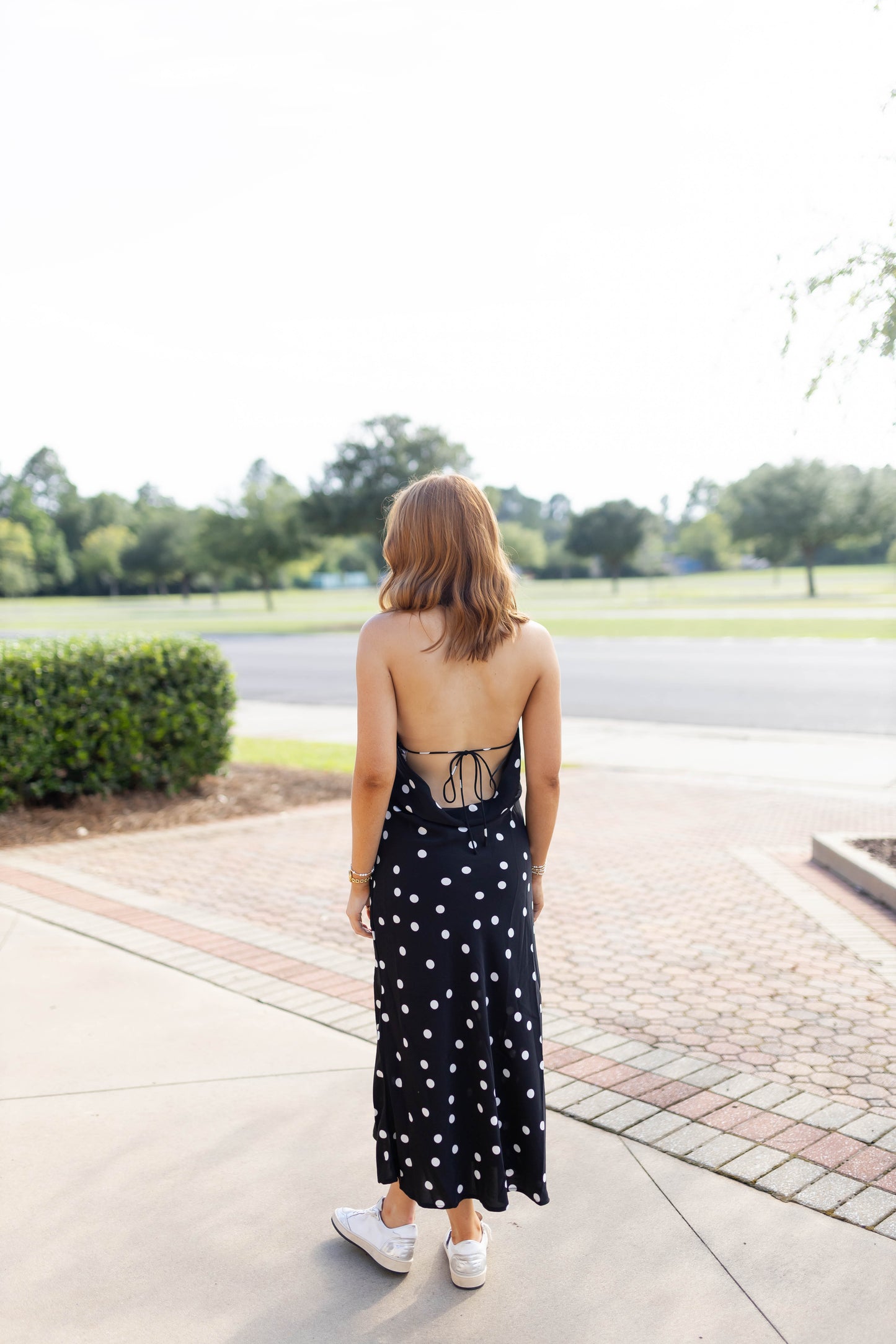 Polka Dot Cowl Neck Midi Dress