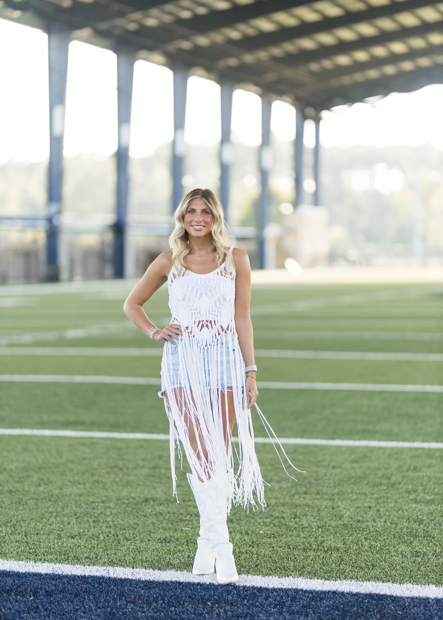 White Fringe Crochet Top