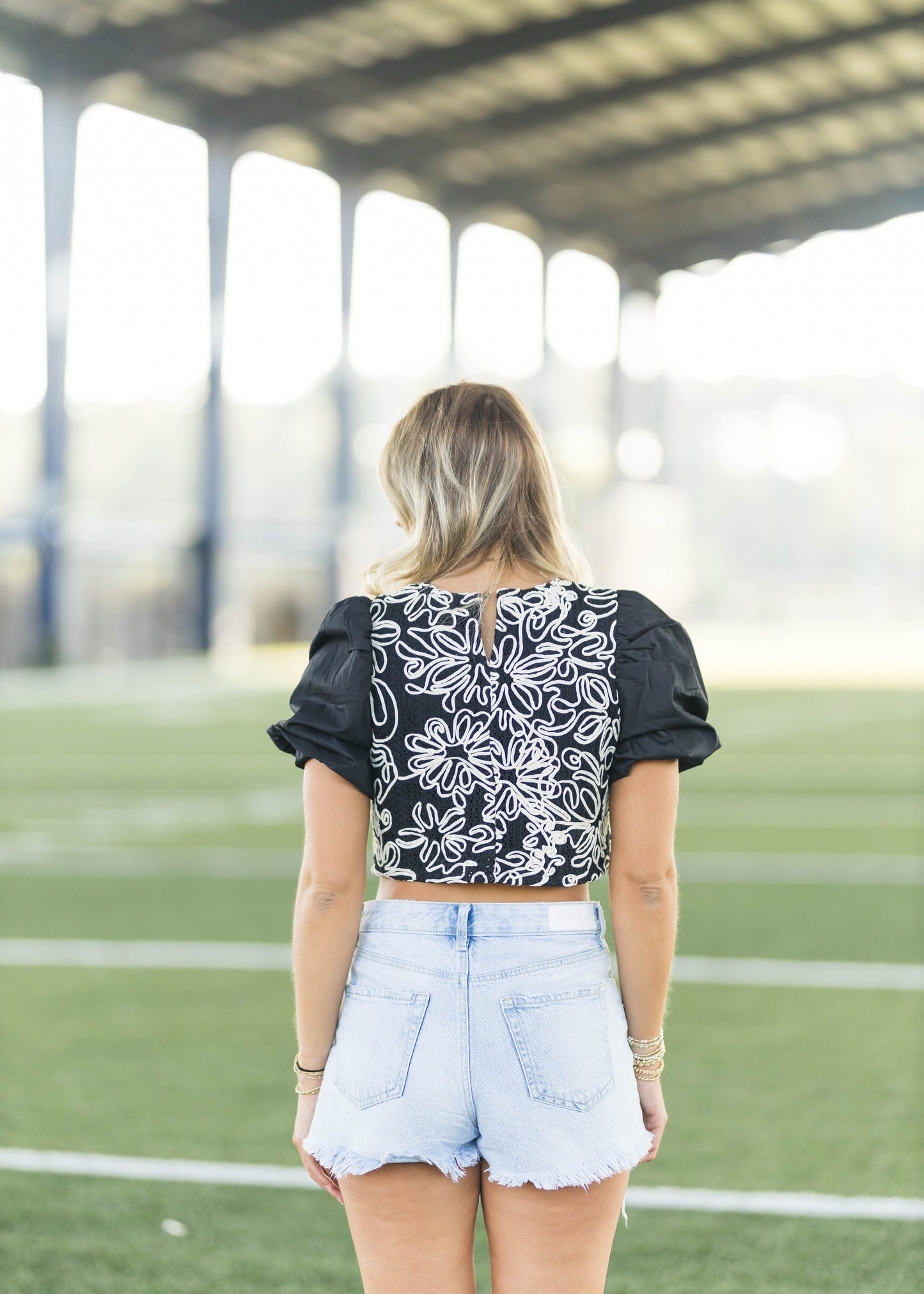 Black Embroidered Cropped Blouse