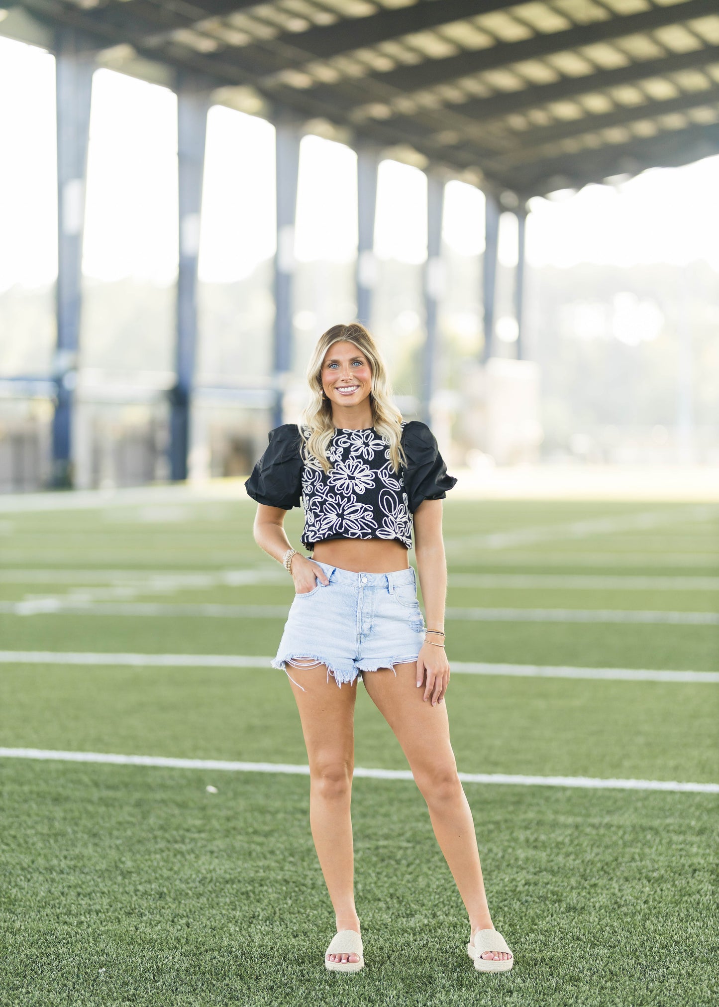 Black Embroidered Cropped Blouse