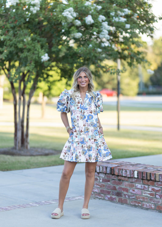 Cream Multi Floral Tiered Dress