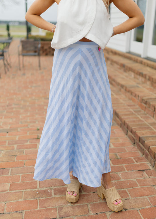 Stripe Flare Maxi Skirt - Light Blue