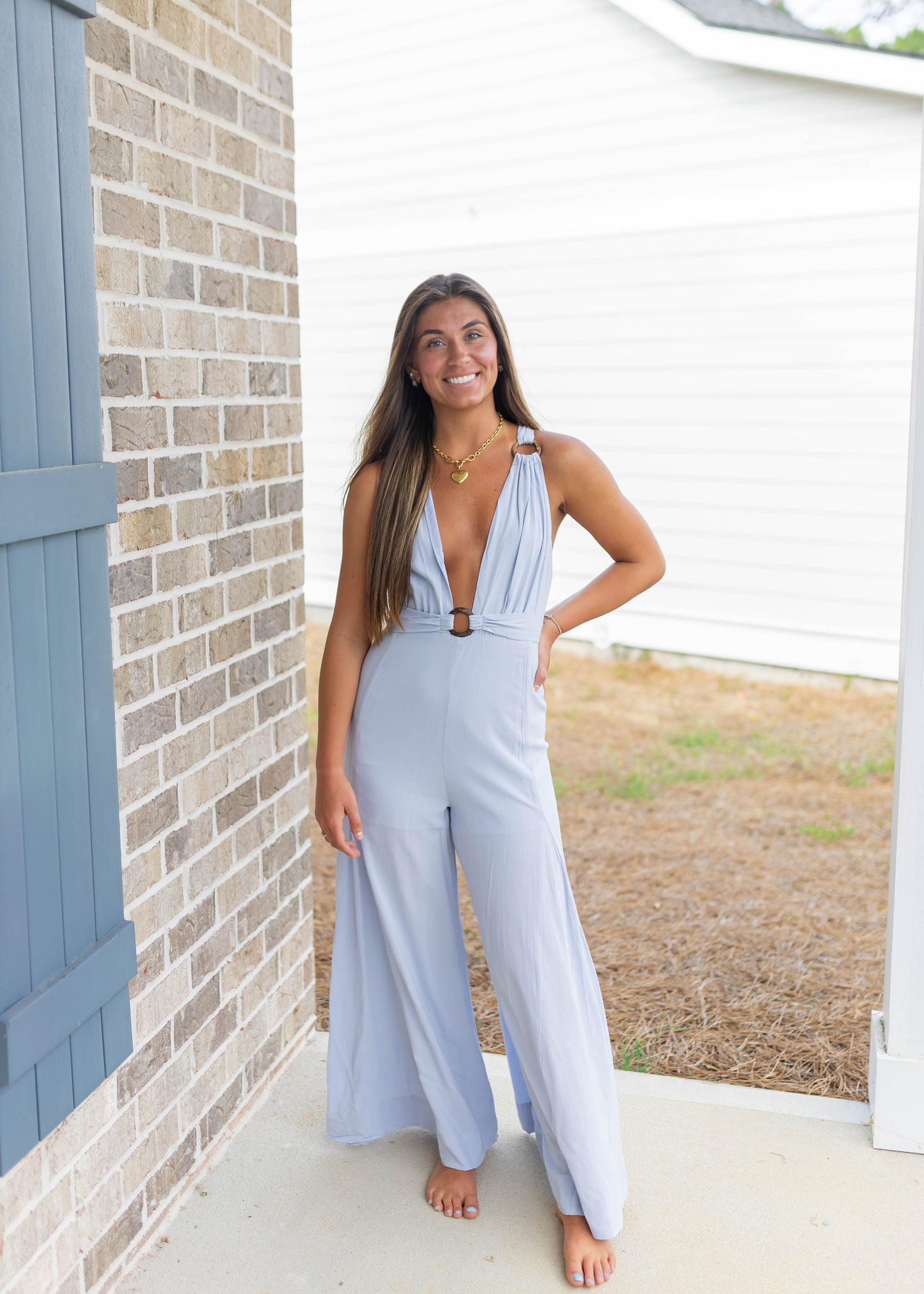 Sky Blue Halter Tie Jumpsuit