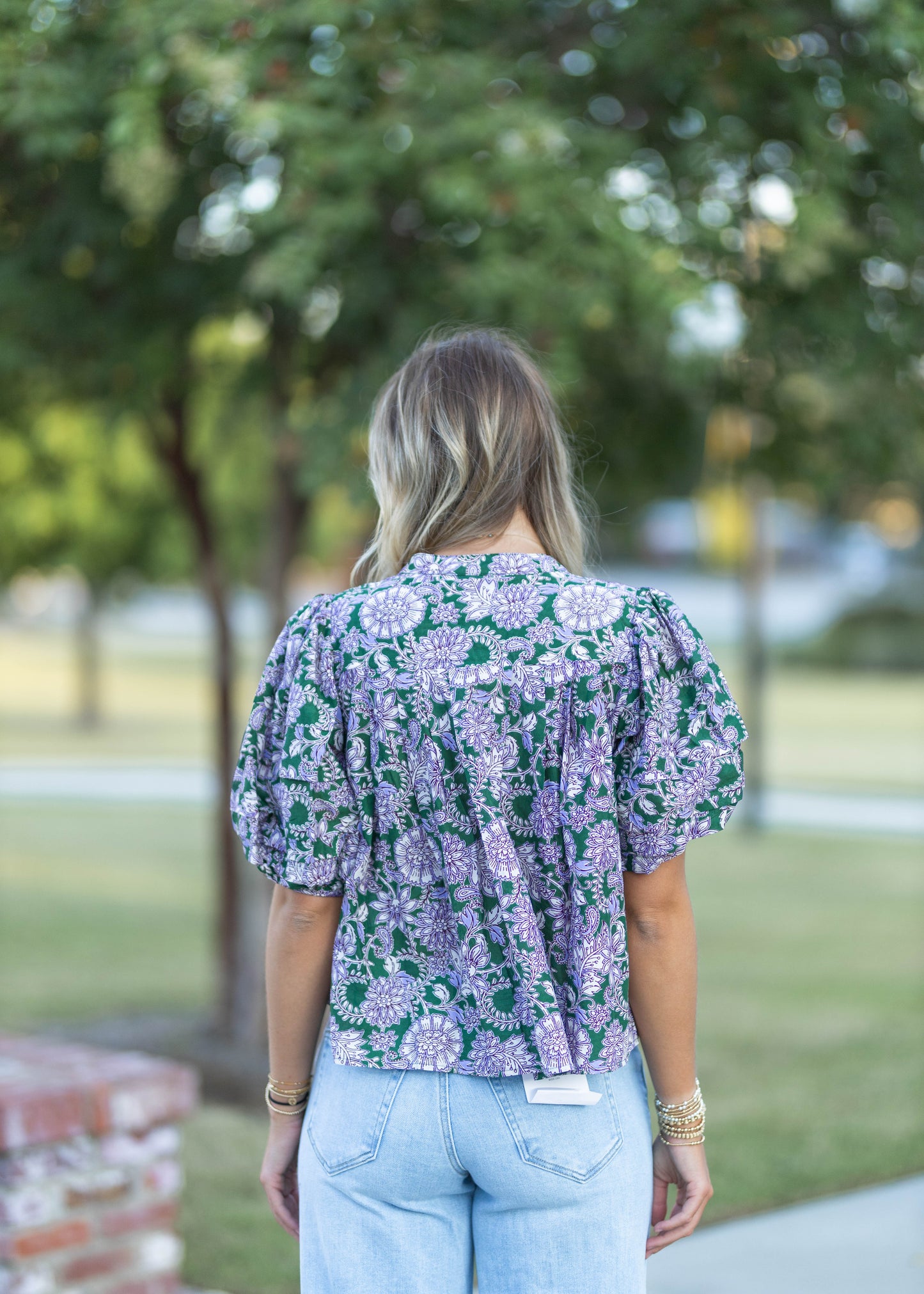 Forest Floral Puff Sleeve Blouse