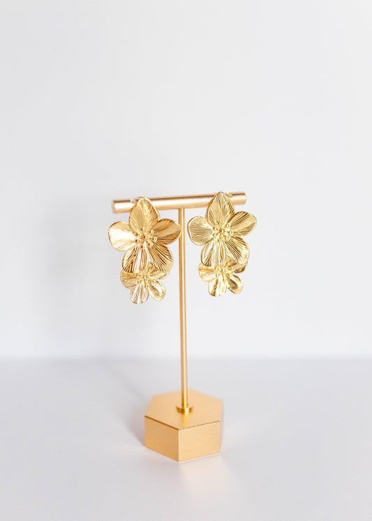 Ivy 18K Gold Stacked Flower Earrings