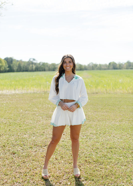 Emerald Embroidered Short Set