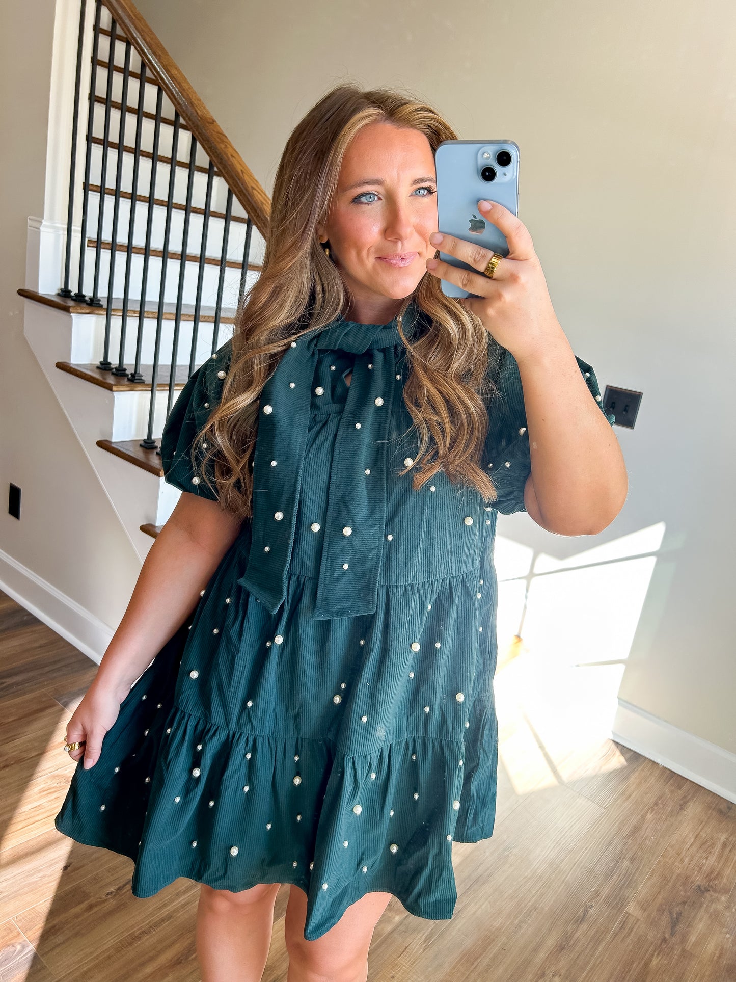 Forest Green Pearl Mini Dress