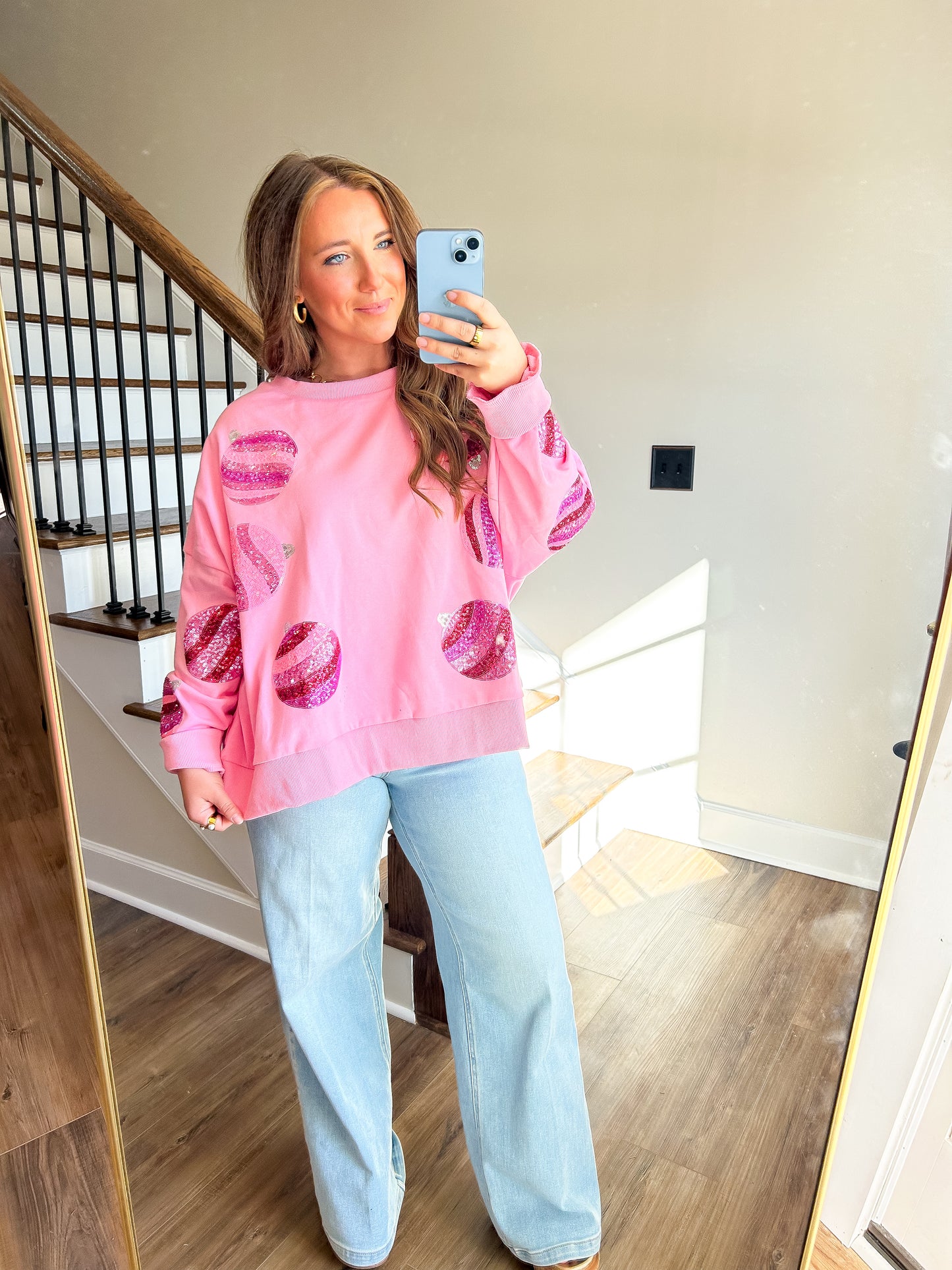 Pink Sequin Ornament Oversized Top - Final Sale