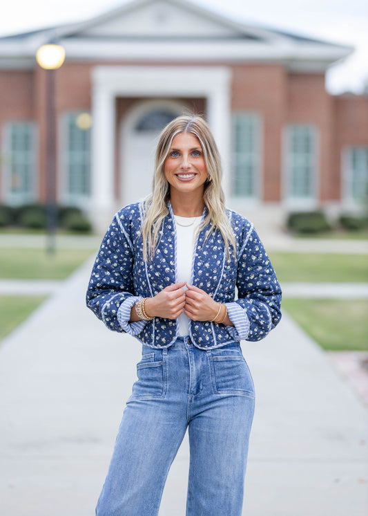 Navy Floral Quilted Jacket