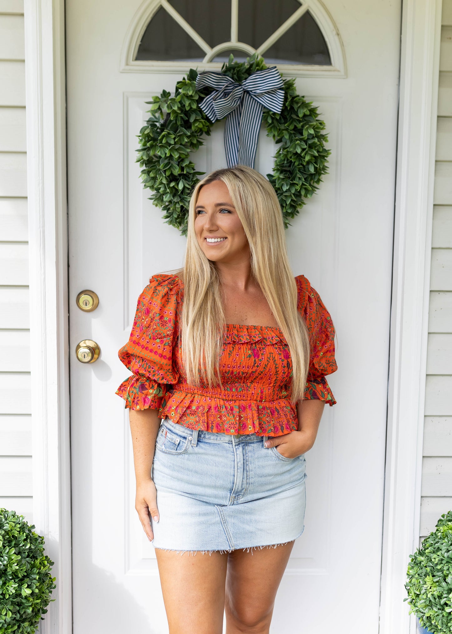 Citrus Floral Smocked Blouse