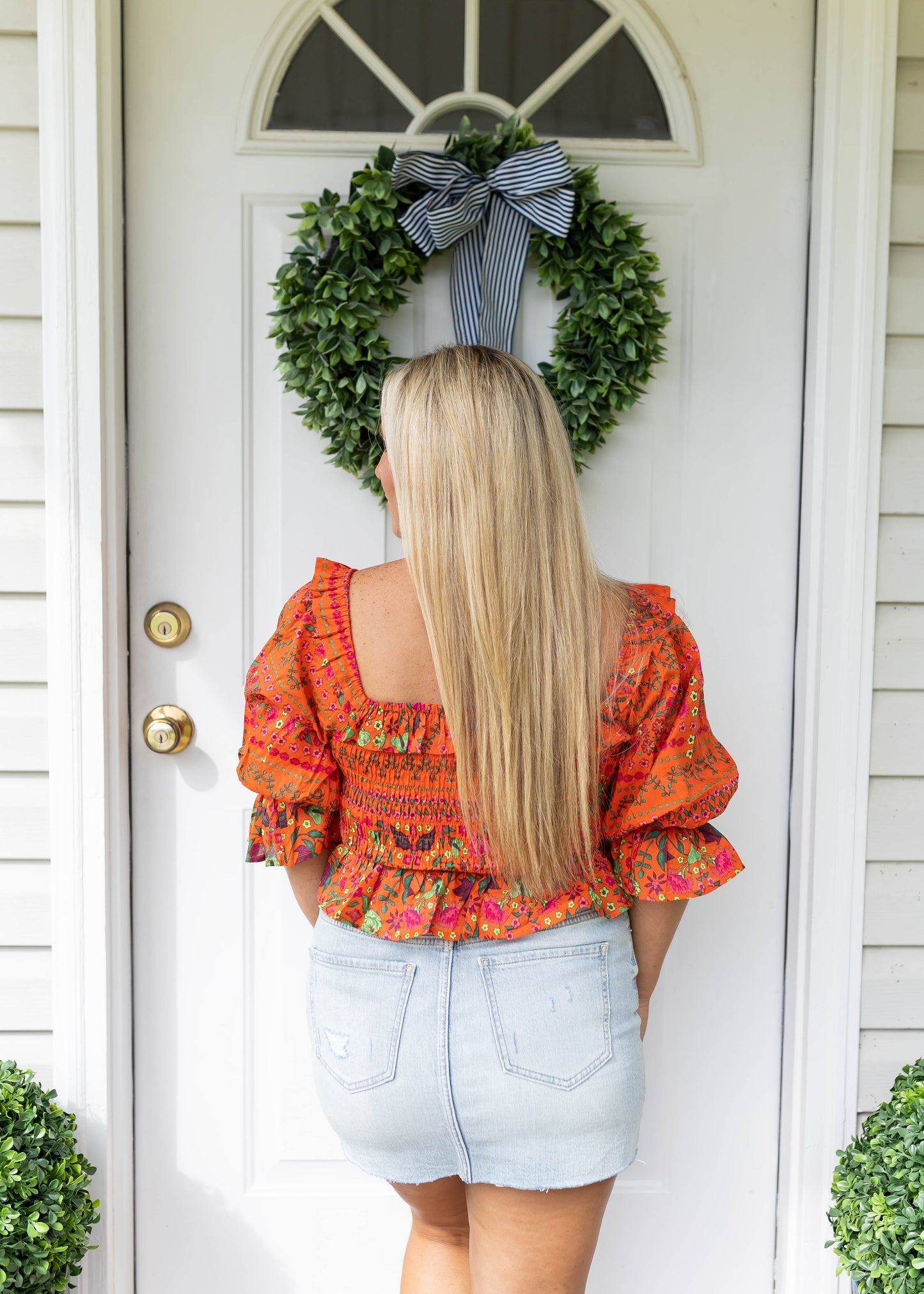 Citrus Floral Smocked Blouse