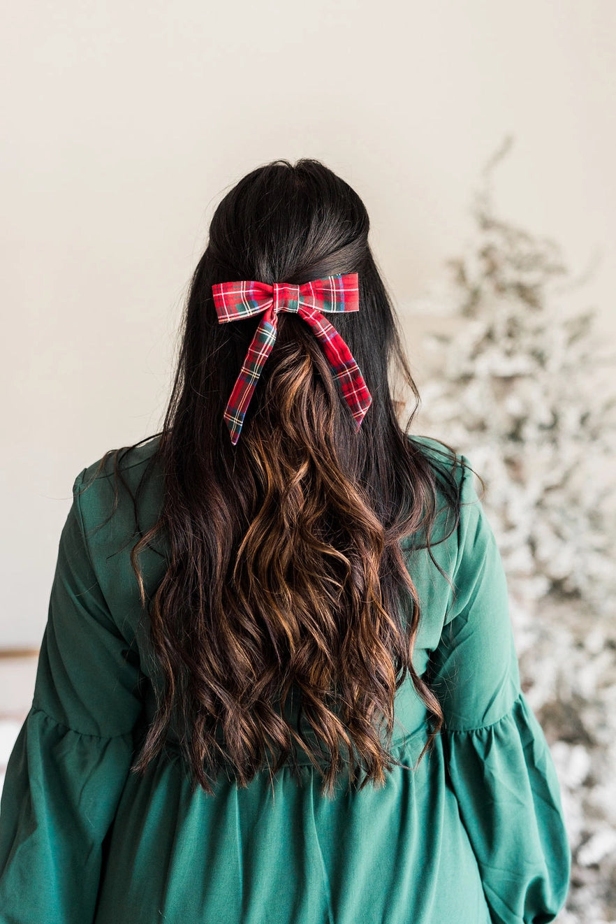 Tartan Emily Bow Barrette - Red